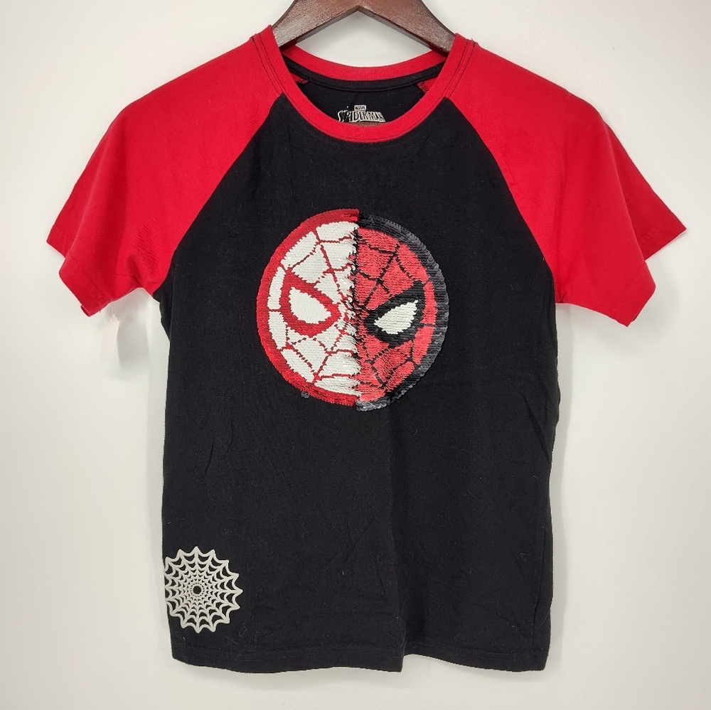 Marvel Boys Spiderman Red And Black T Shirt Size Large 10/12